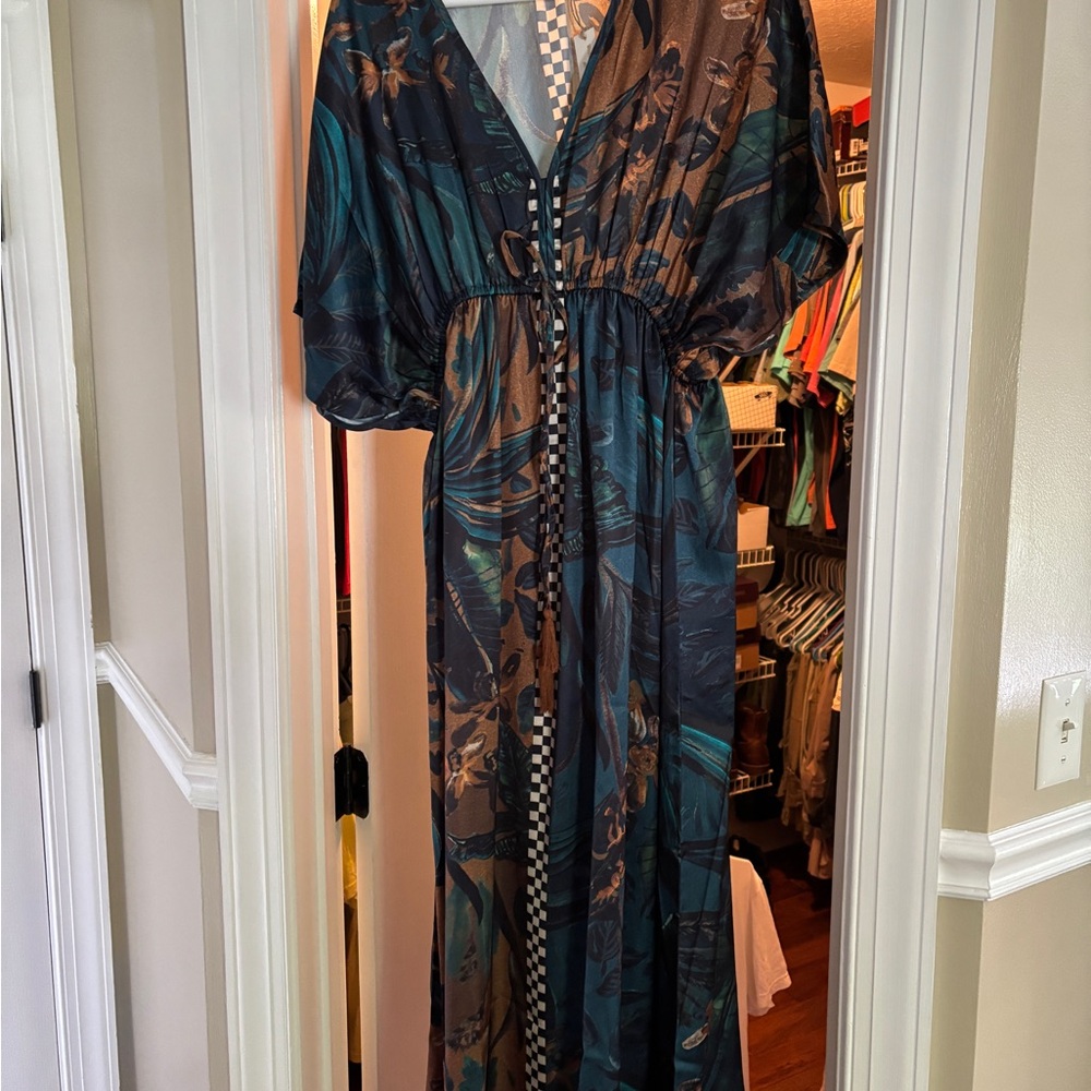 Cost Plus World Market Teal and Brown Maxi Dress